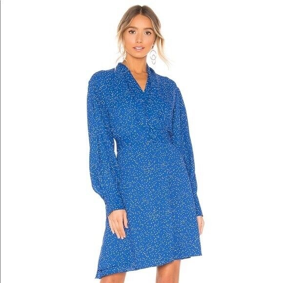Equipment Femme Fanetta Belted Long Sleeve Wrap Dress Blue Dot - Picture 3 of 8